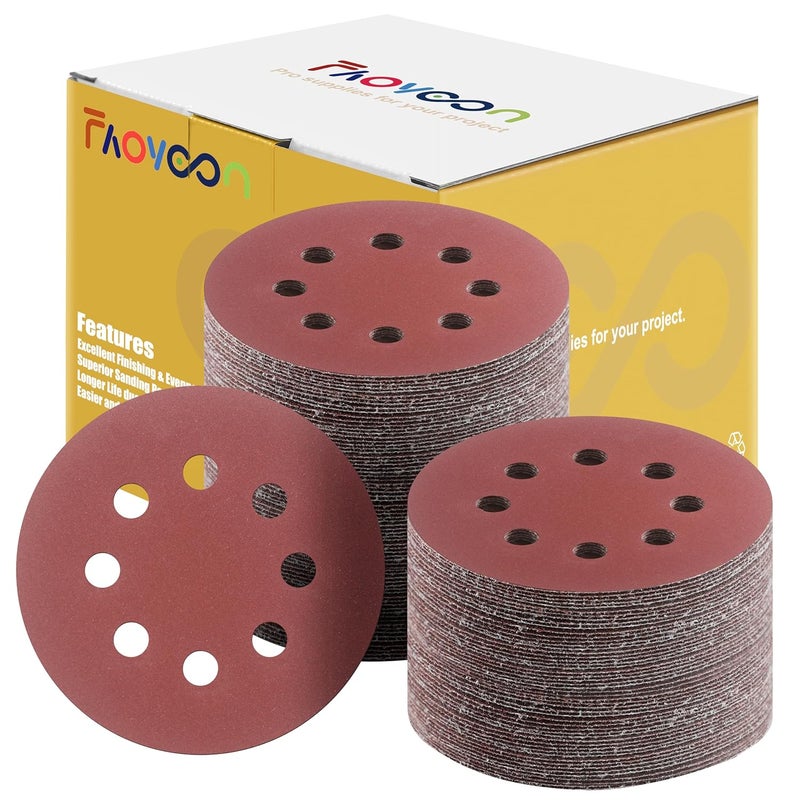 Faoyoon Sanding Disc 5 Inch 8 Hole, 100 Pcs Orbital Sanding Discs Hook and Loop, Sandpaper for polishing and Grinding, 400 Grit Sand Paper for Random Orbital Sander - Image 1